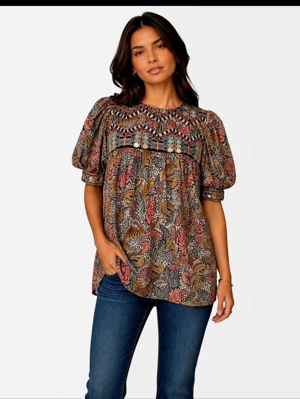 VERB By Pallavi Singhee Embellished Boho Tunic Top Size M